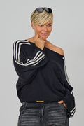 Pulli mit Streifen auf den Ärmeln, schwarz-ecru