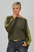 Pulli mit Streifen auf den Ärmeln, khaki-gelb