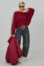 Pulli mit Streifen auf den Ärmeln, bordeaux-ecru