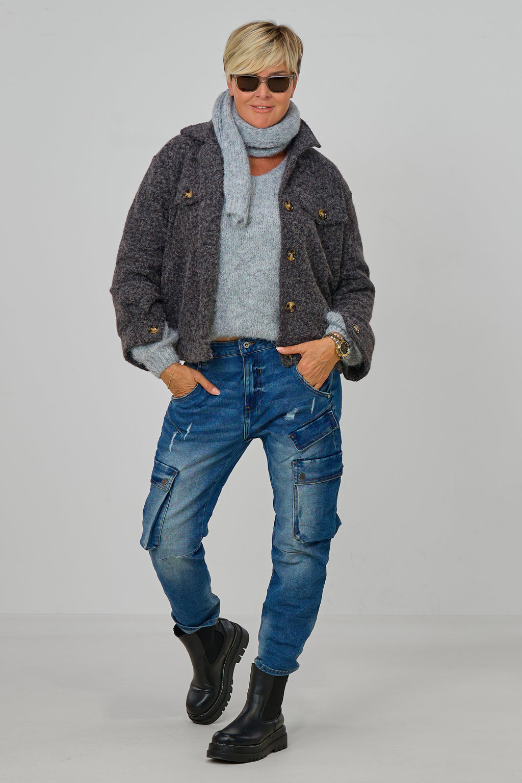 Kurzjacke in Woll-Optik, anthrazit meliert