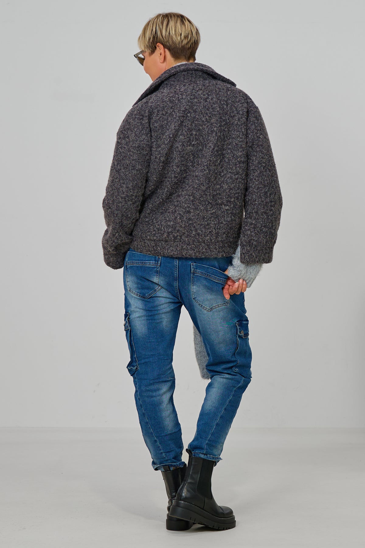 Kurzjacke in Woll-Optik, anthrazit meliert
