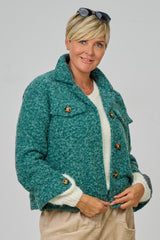 Kurzjacke in Woll-Optik, petrol meliert