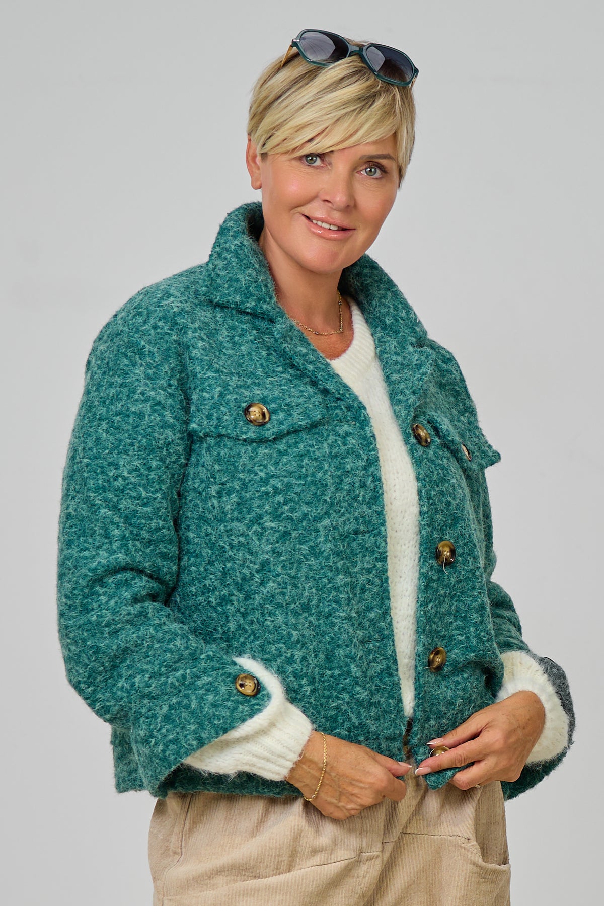 Kurzjacke in Woll-Optik, grün meliert