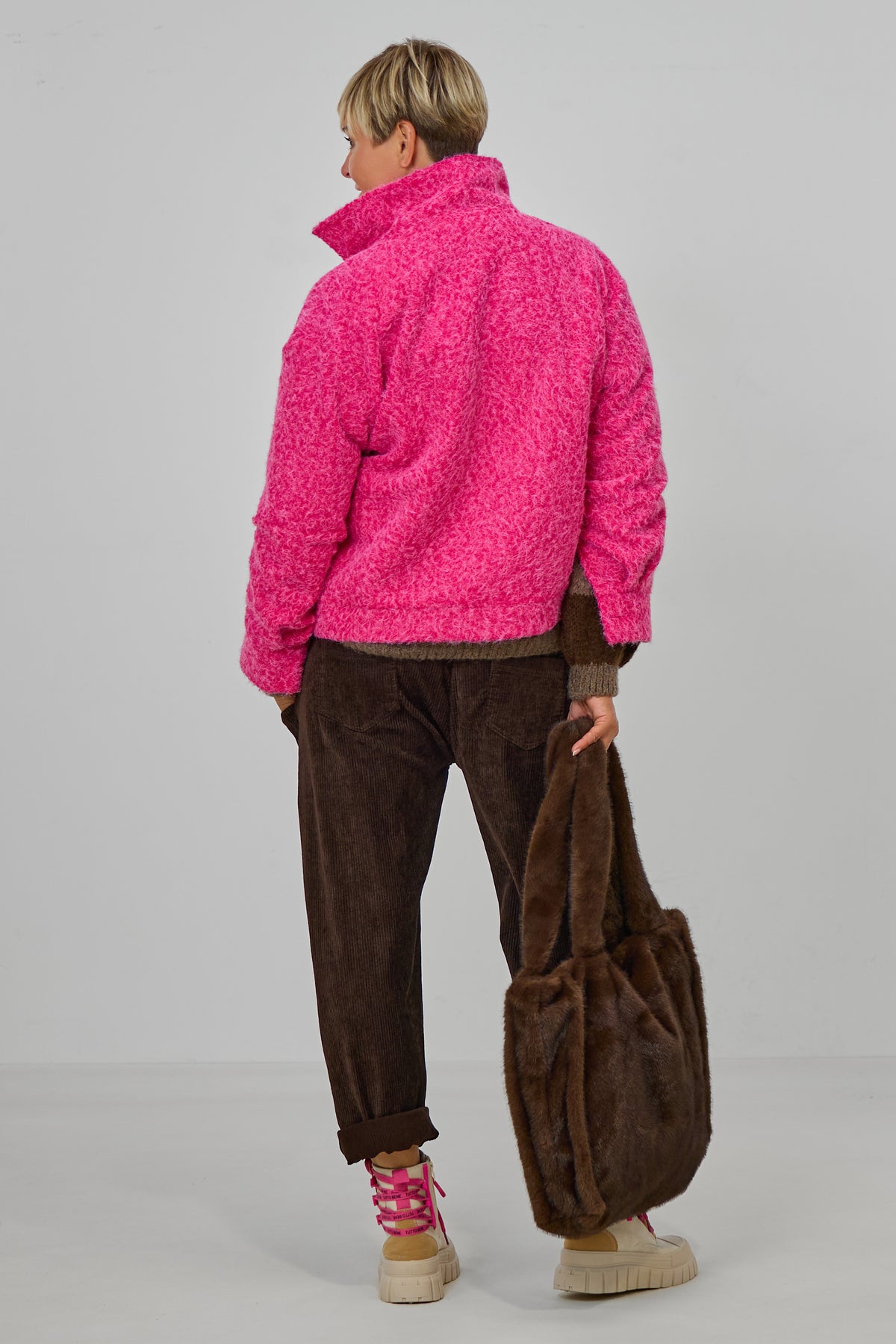 Kurzjacke in Woll-Optik, pink meliert