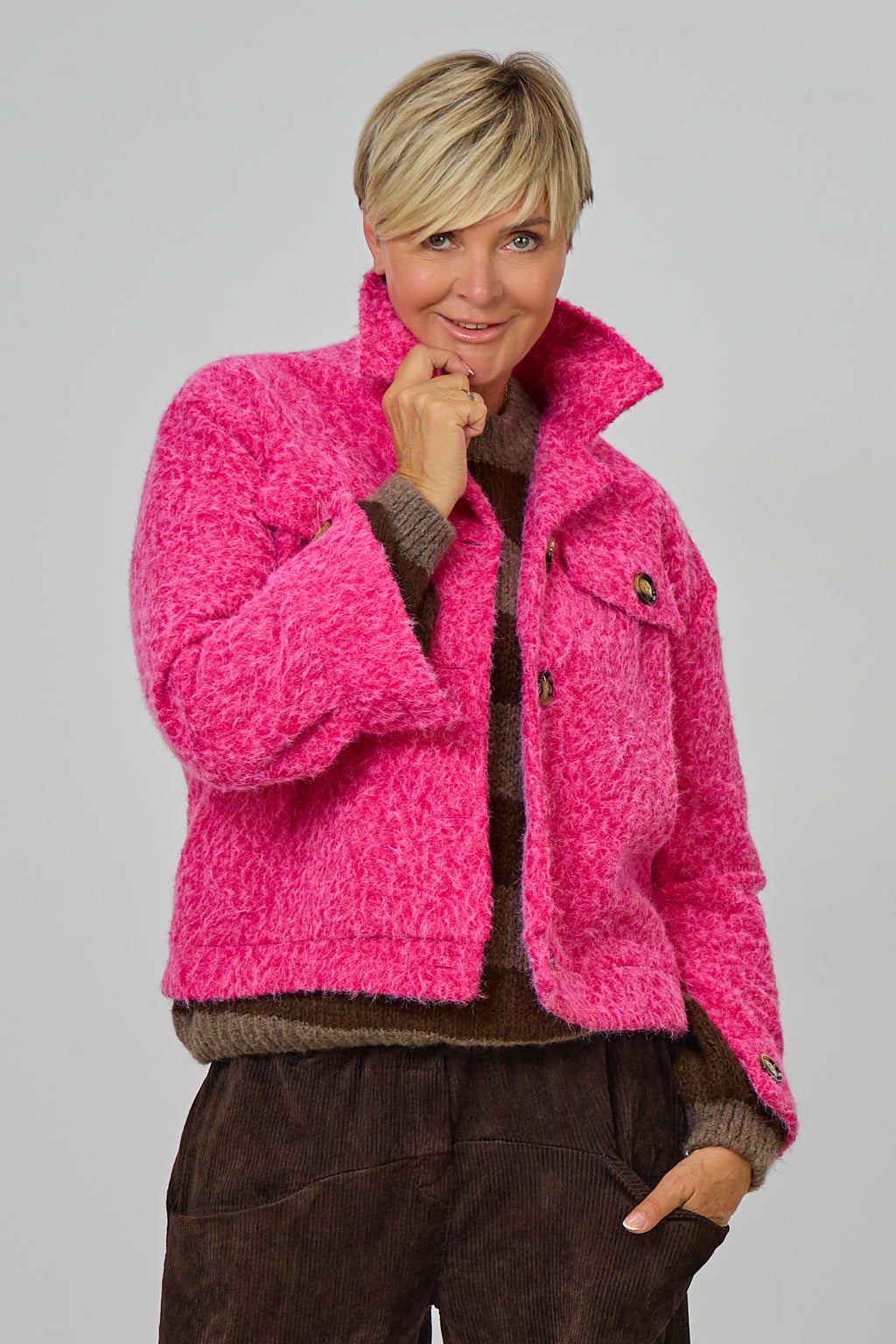 Kurzjacke in Woll-Optik, pink meliert