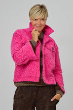 Kurzjacke in Woll-Optik, pink meliert