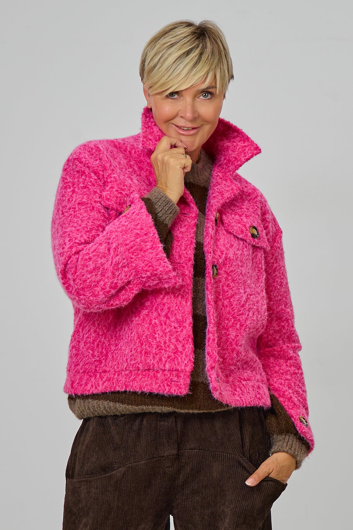 Kurzjacke in Woll-Optik, pink meliert