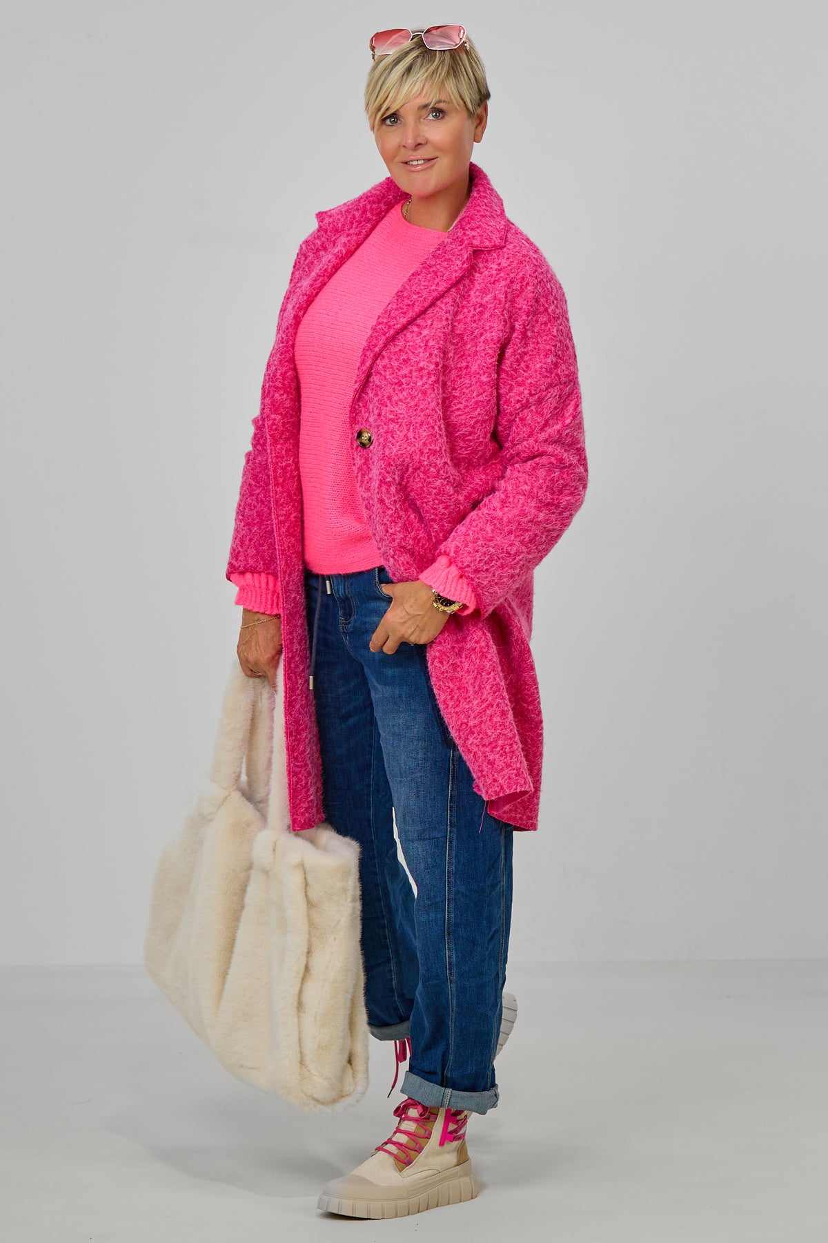 Kurzmantel in Woll-Optik, pink meliert