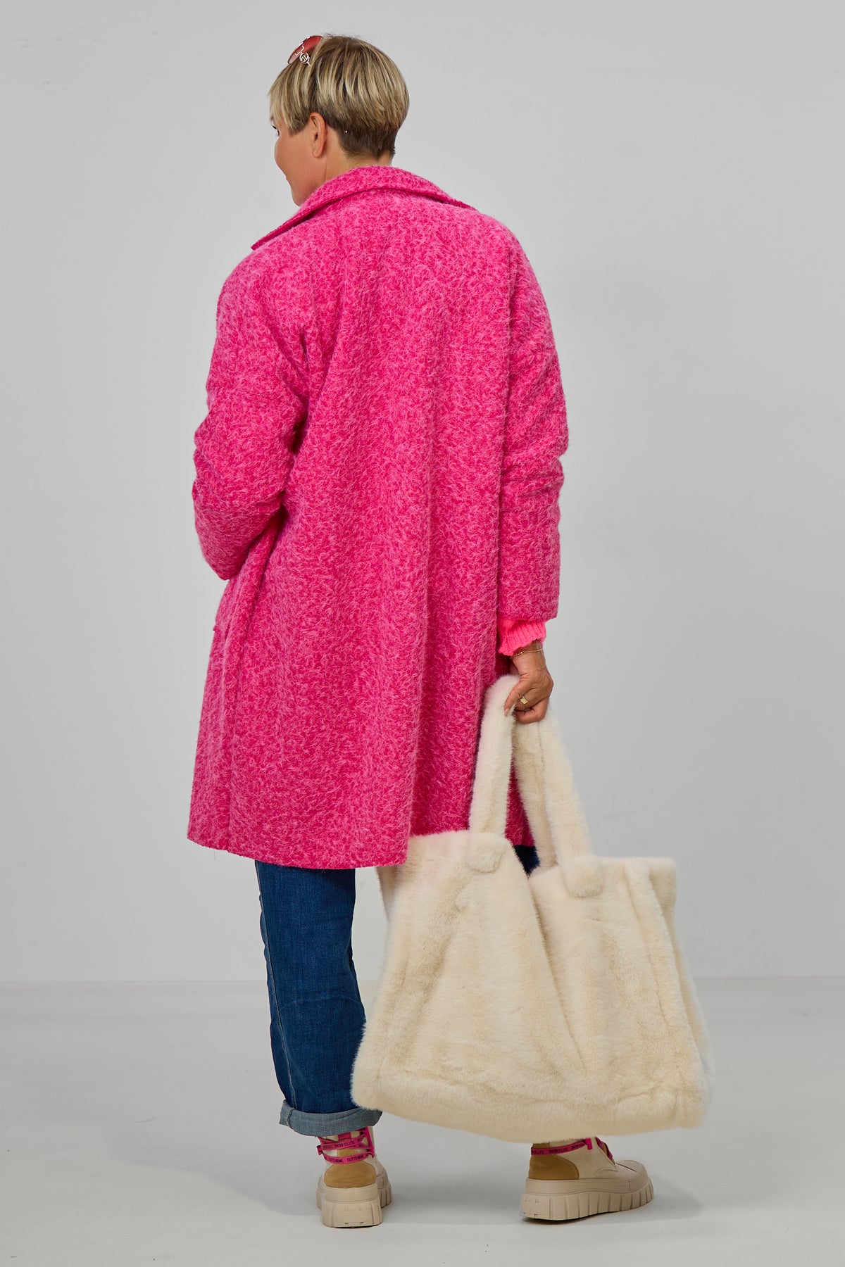 Kurzmantel in Woll-Optik, pink meliert