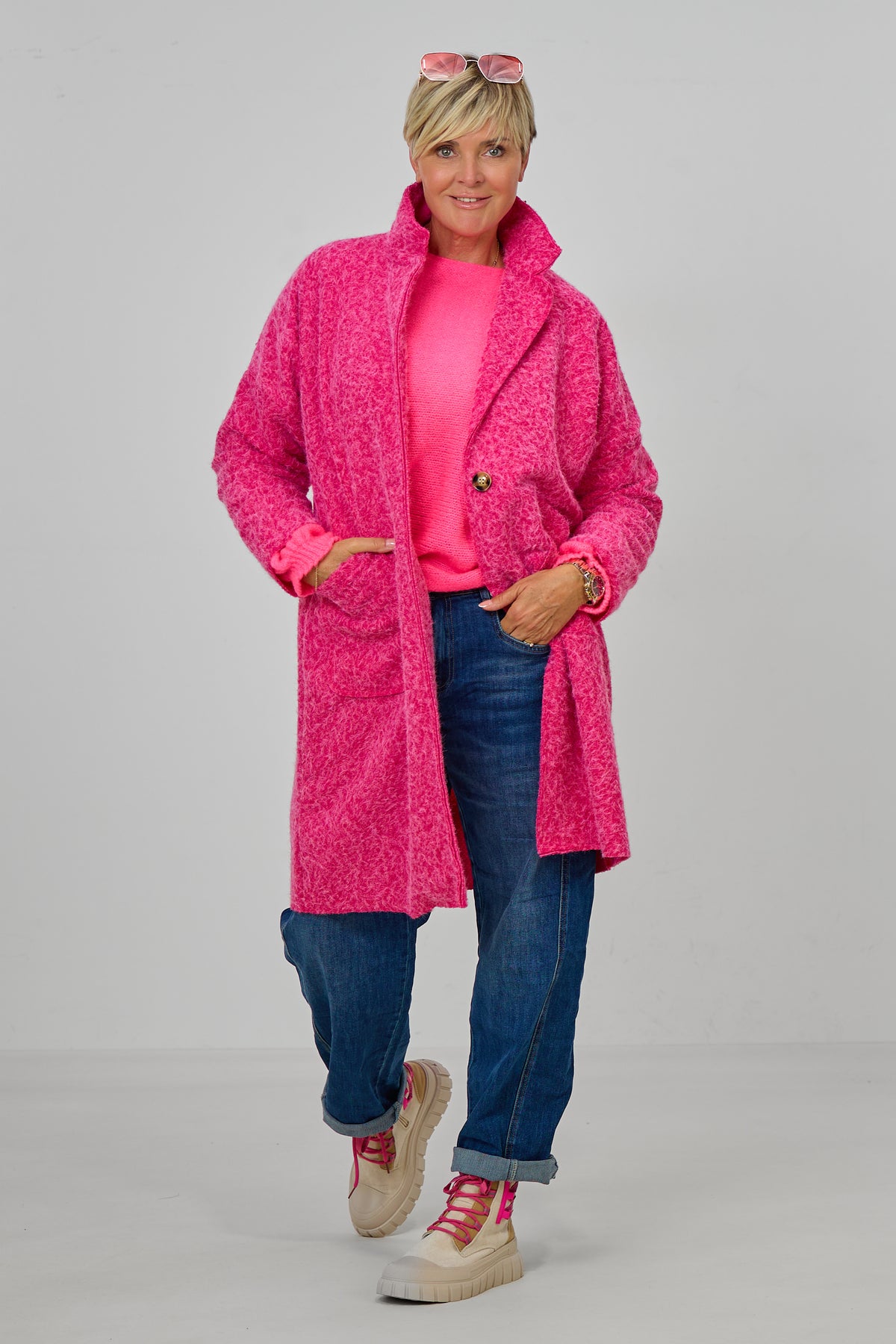 Kurzmantel in Woll-Optik, pink meliert