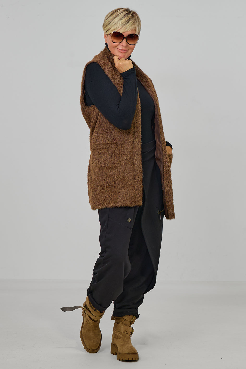 Flauschige Longweste, braun