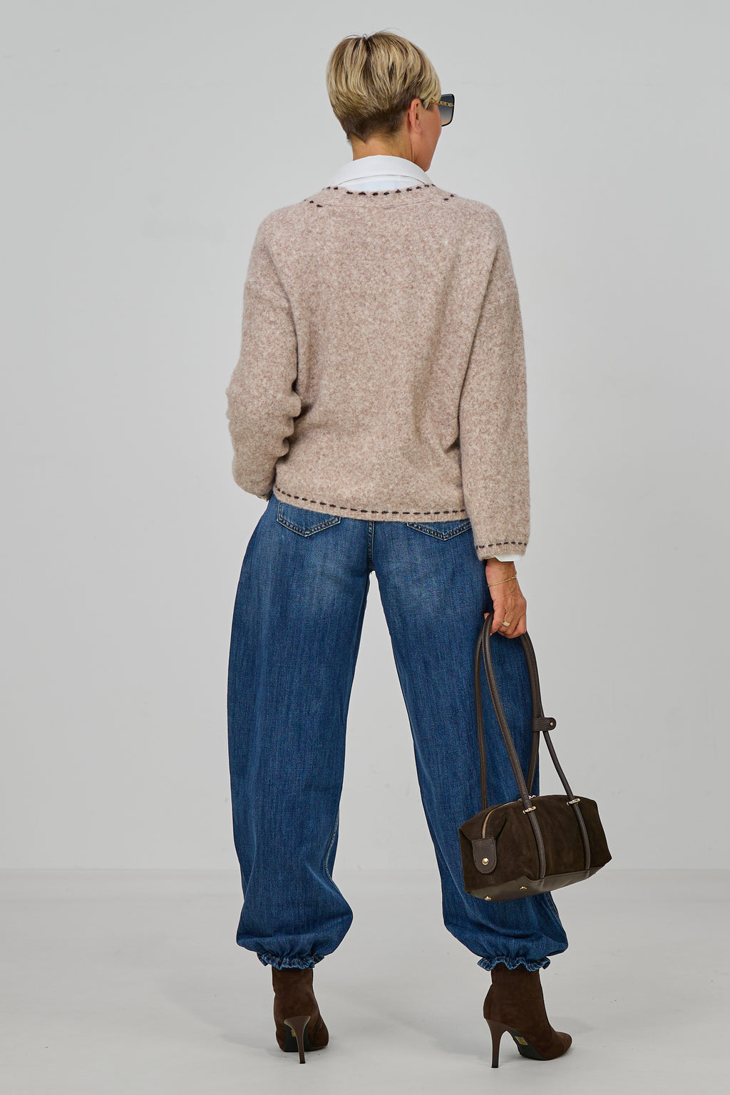 Cardigan mit Zierfaden, hellbraun meliert