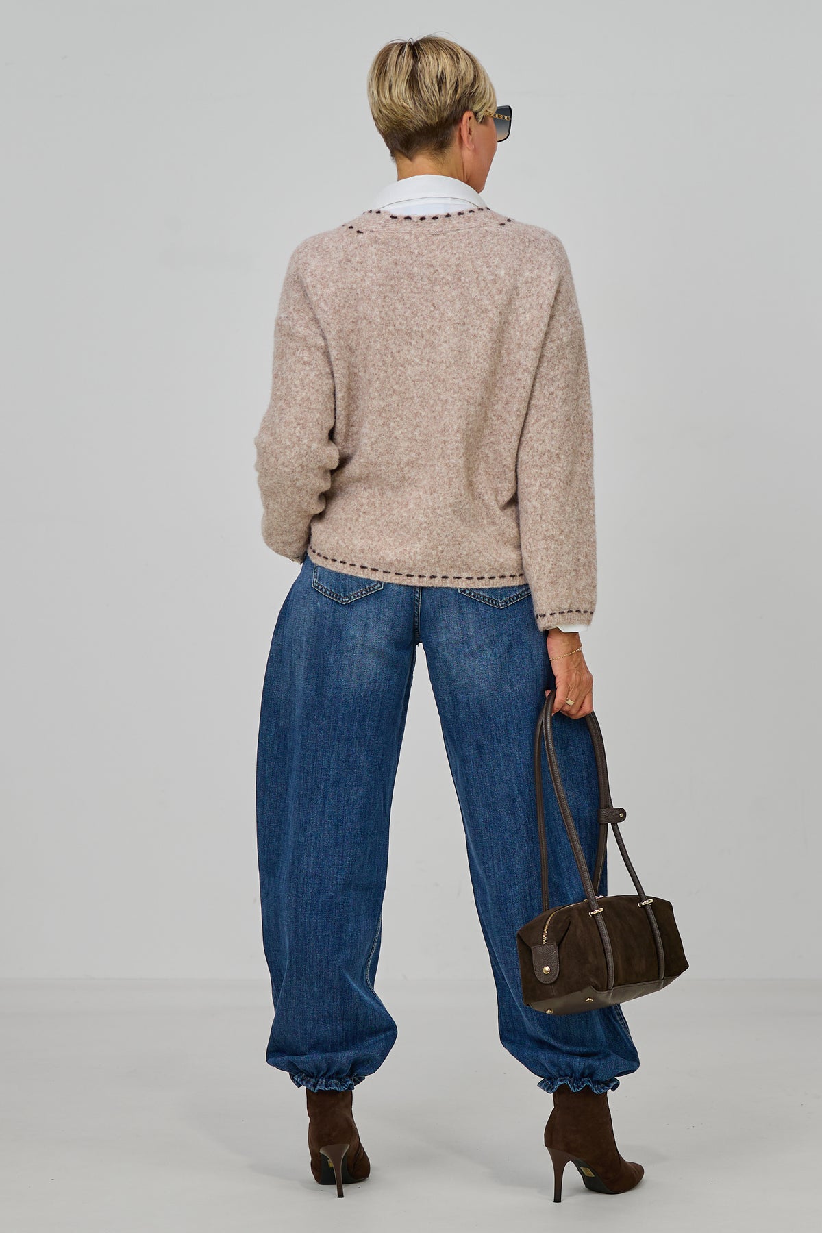Cardigan mit Zierfaden, hellbraun meliert