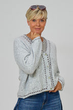 Cardigan mit Zierfaden, hellgrau meliert