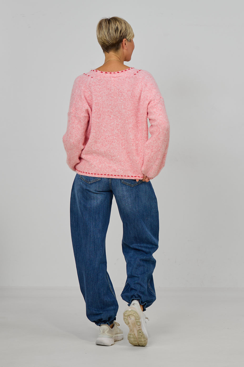 Cardigan mit Zierfaden, rosa meliert
