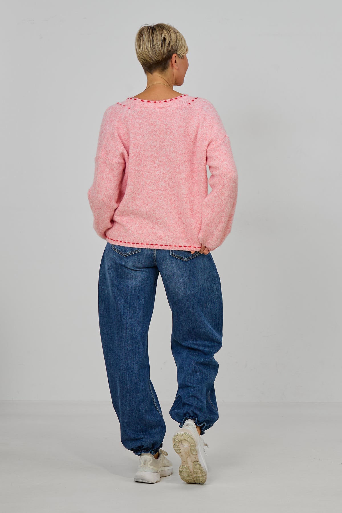 Cardigan mit Zierfaden, rosa meliert