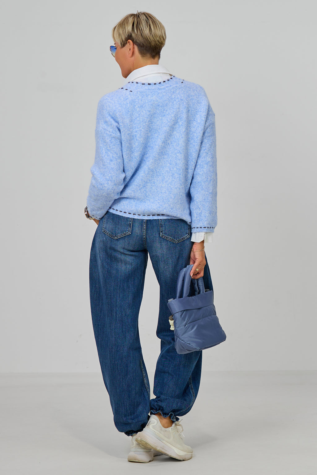 Cardigan mit Zierfaden, hellblau meliert