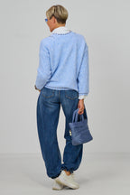 Cardigan mit Zierfaden, hellblau meliert