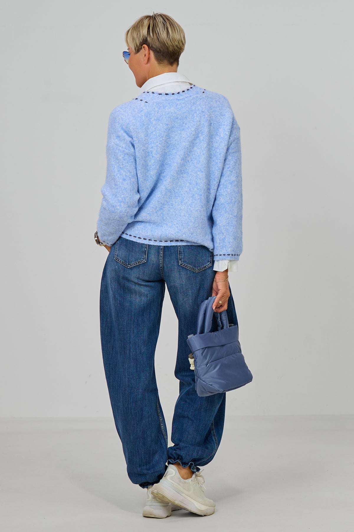 Cardigan mit Zierfaden, hellblau meliert