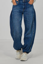 Midwaist Jeans mit elastischen Beinabschlüssen, denim blau