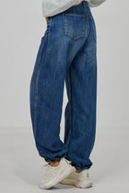 Midwaist Jeans mit elastischen Beinabschlüssen, denim blau