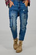 Cargo Jeans mit großen Taschen, denim blue