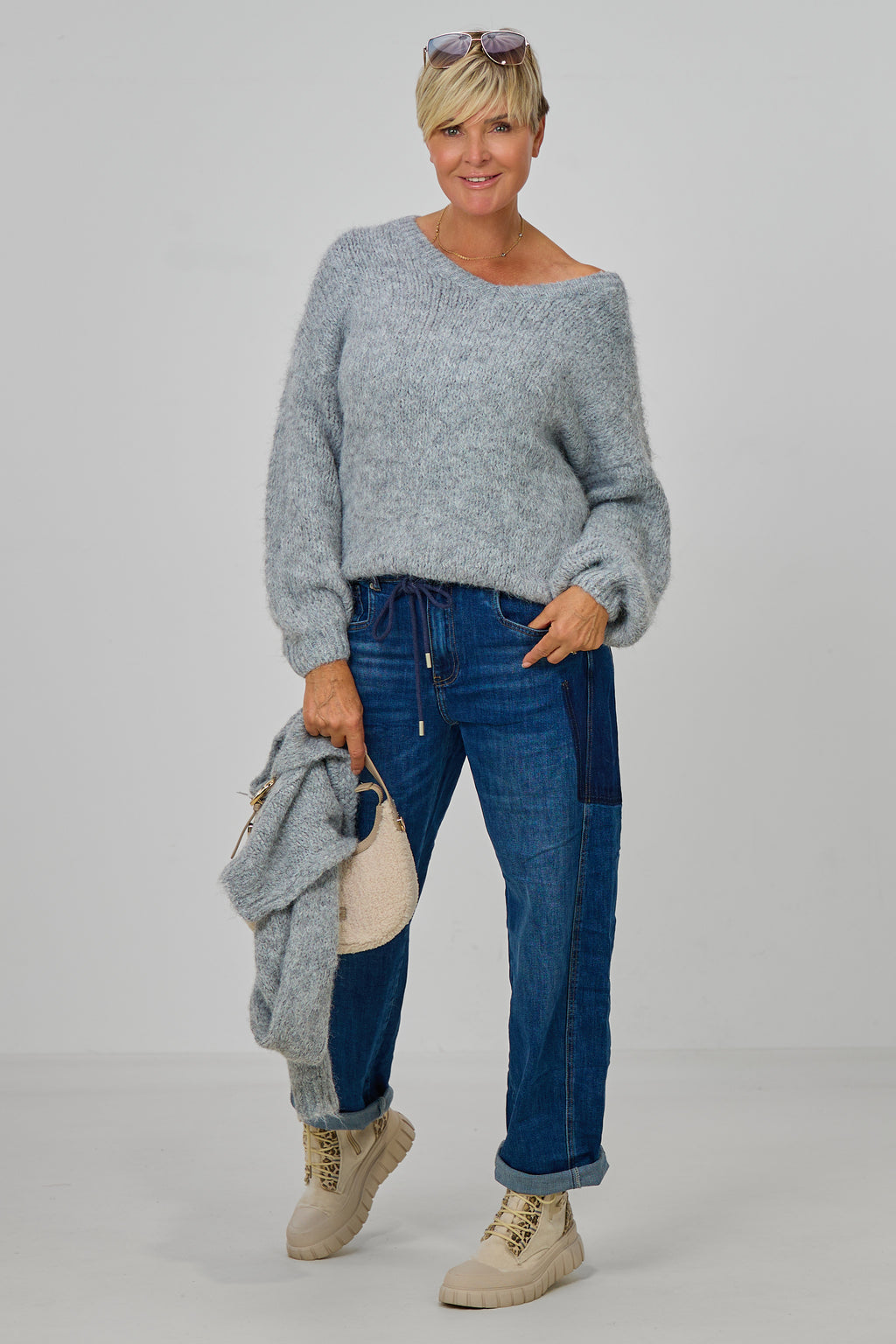 Jeans mit Kordelzug, denim blue