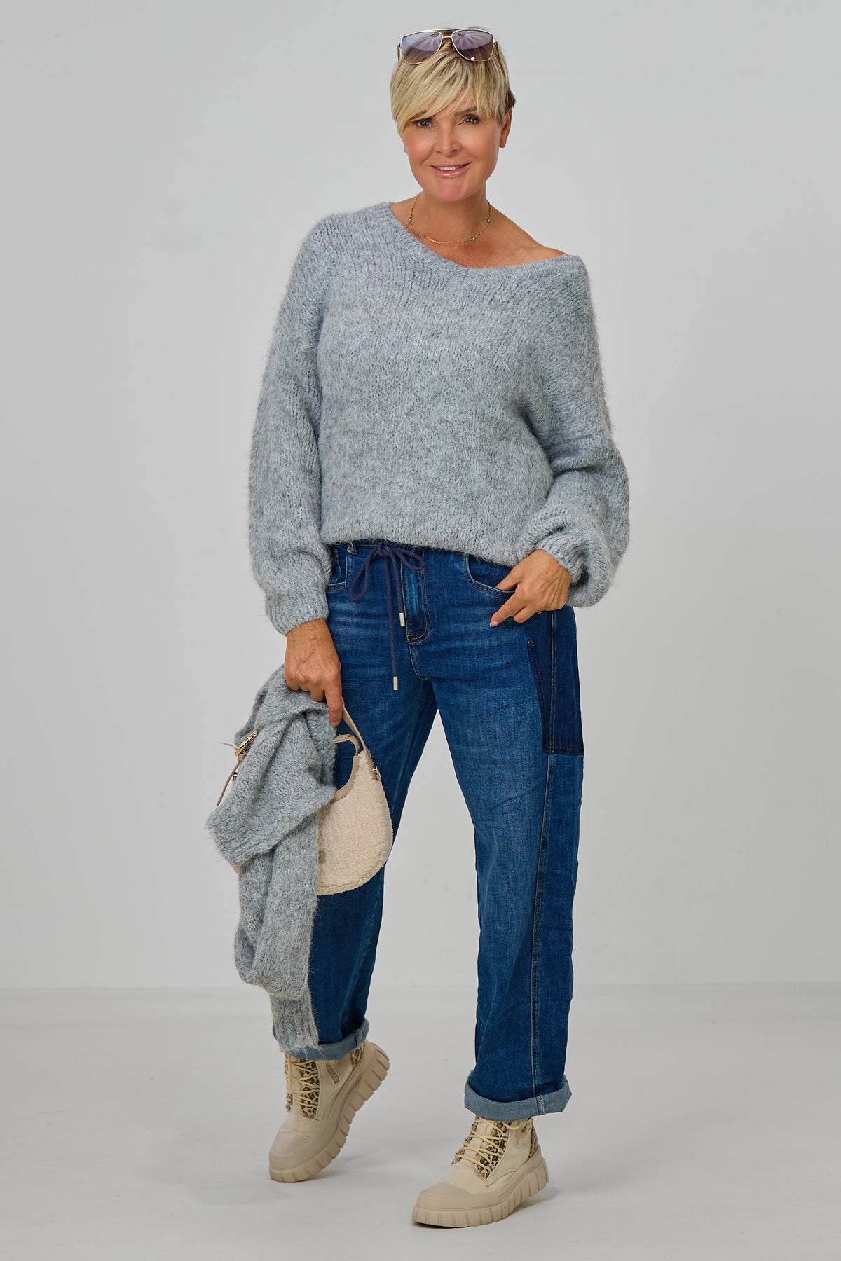 Jeans mit Kordelzug, denim blue