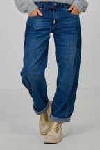Jeans mit Kordelzug, denim blue