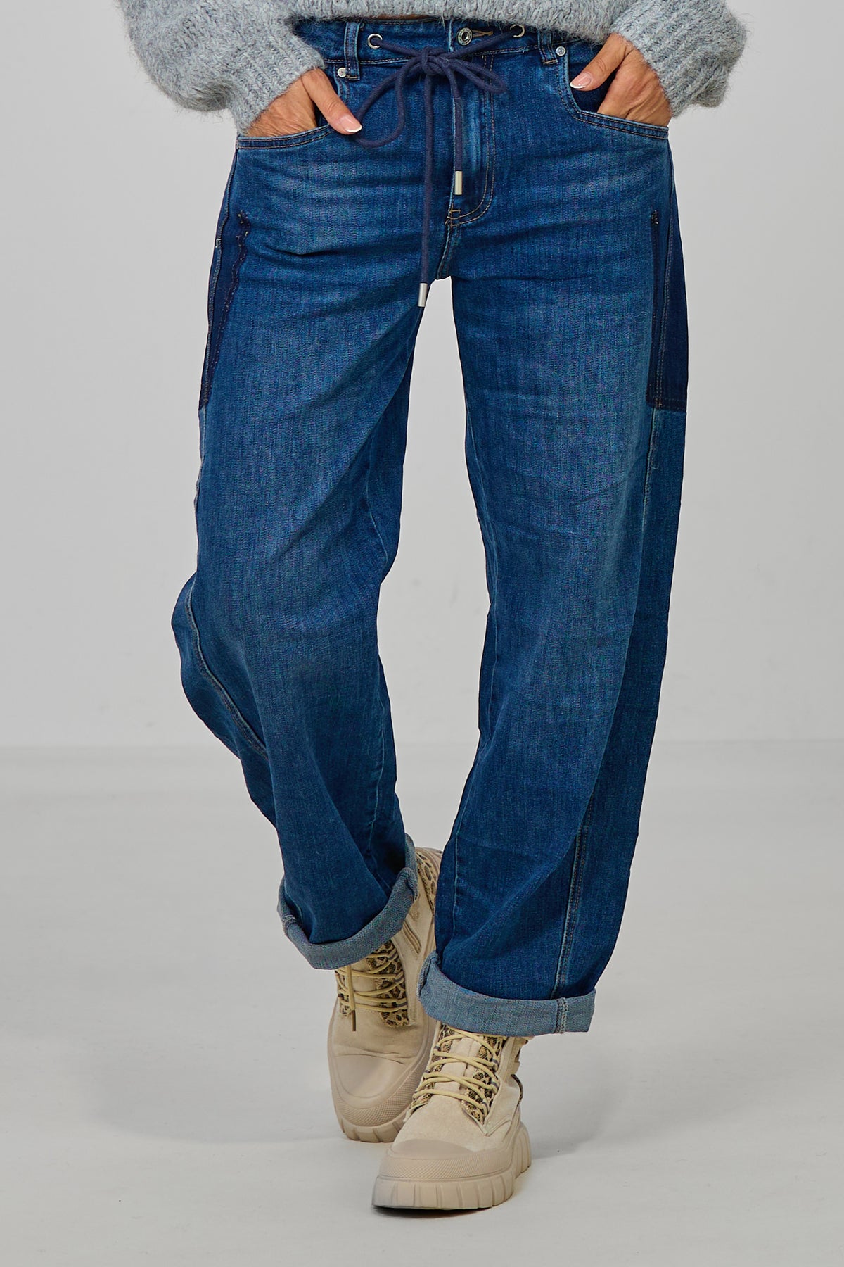 Jeans mit Kordelzug, denim blue