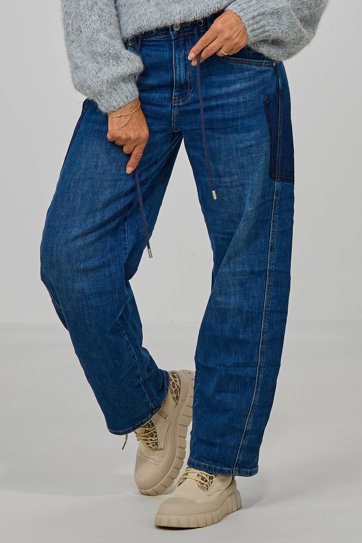 Jeans mit Kordelzug, denim blue