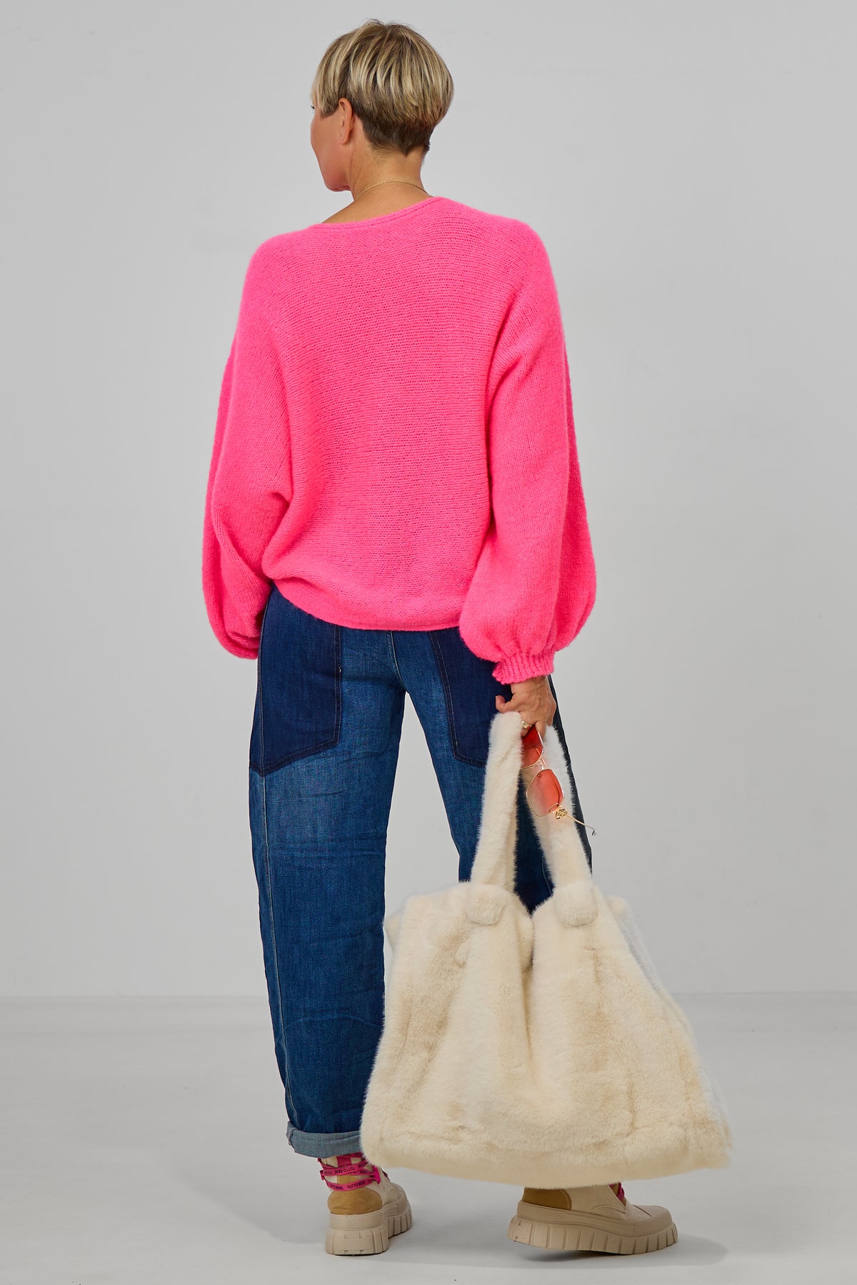 Strickpulli mit Fledermausärmeln, pink