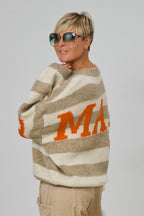 Gestreifter Strickpulli Namaste, taupe-beige