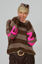 Gestreifter Strickpulli Namaste, braun-taupe