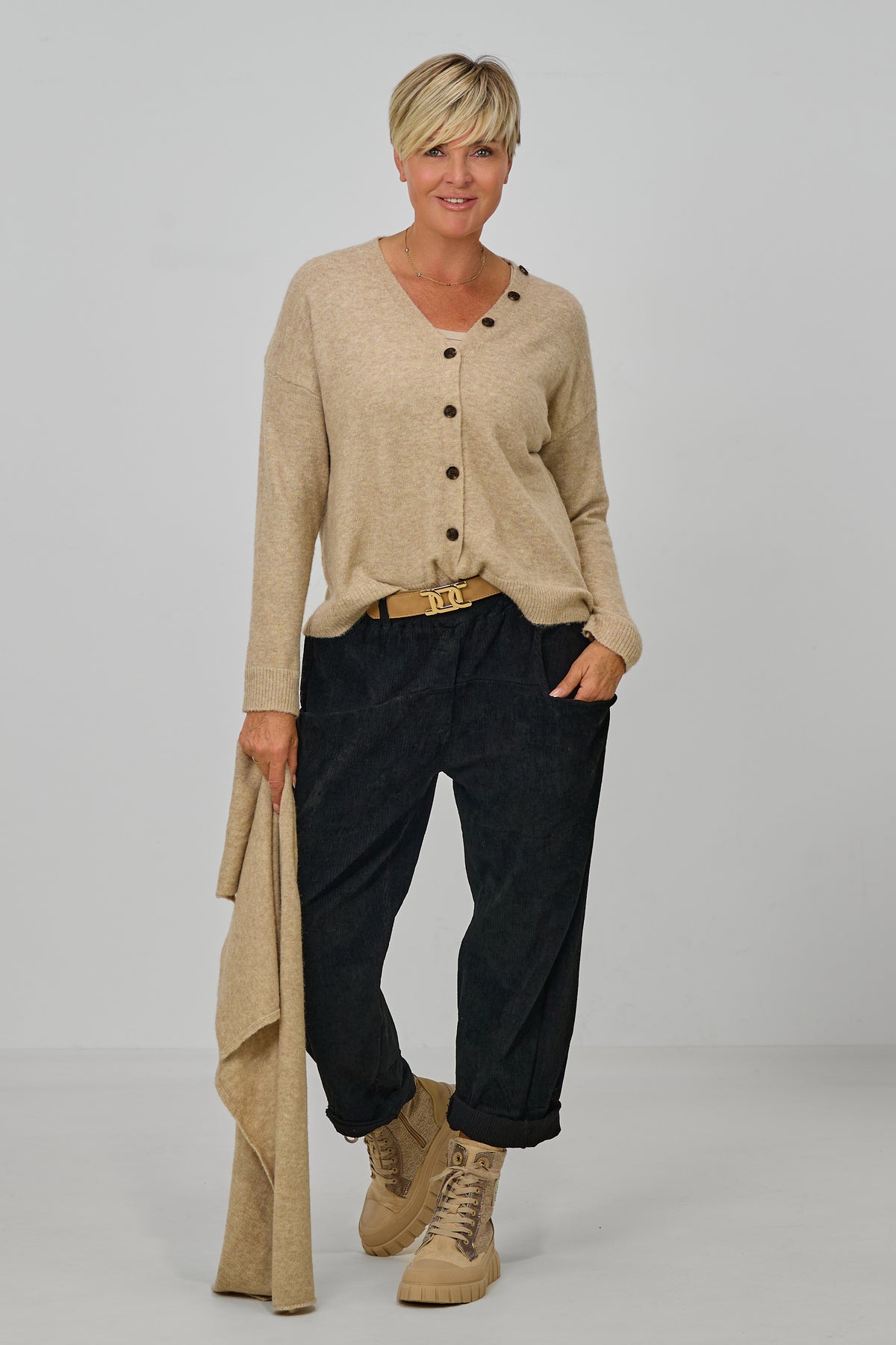 Cardigan mit abnehmbarem Schal, beige-meliert