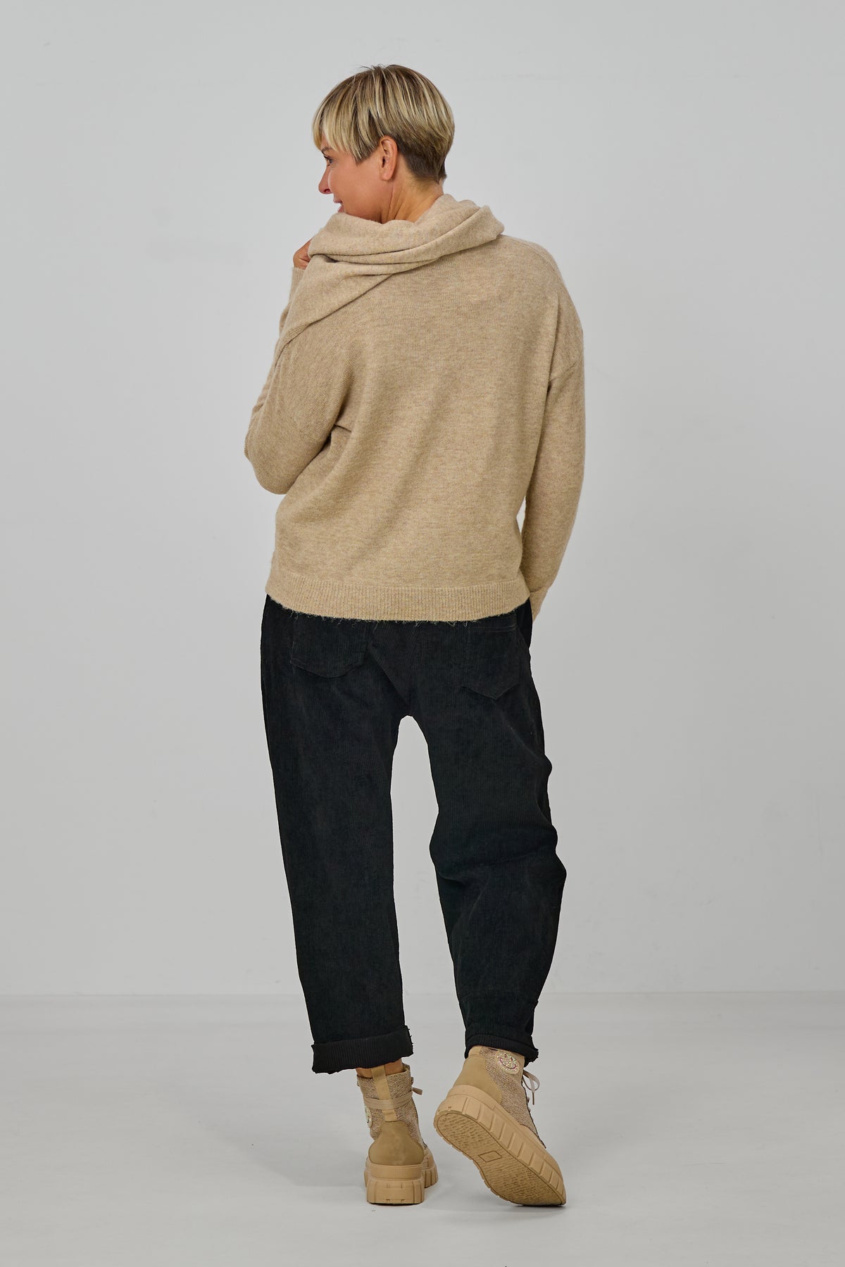 Cardigan mit abnehmbarem Schal, beige-meliert