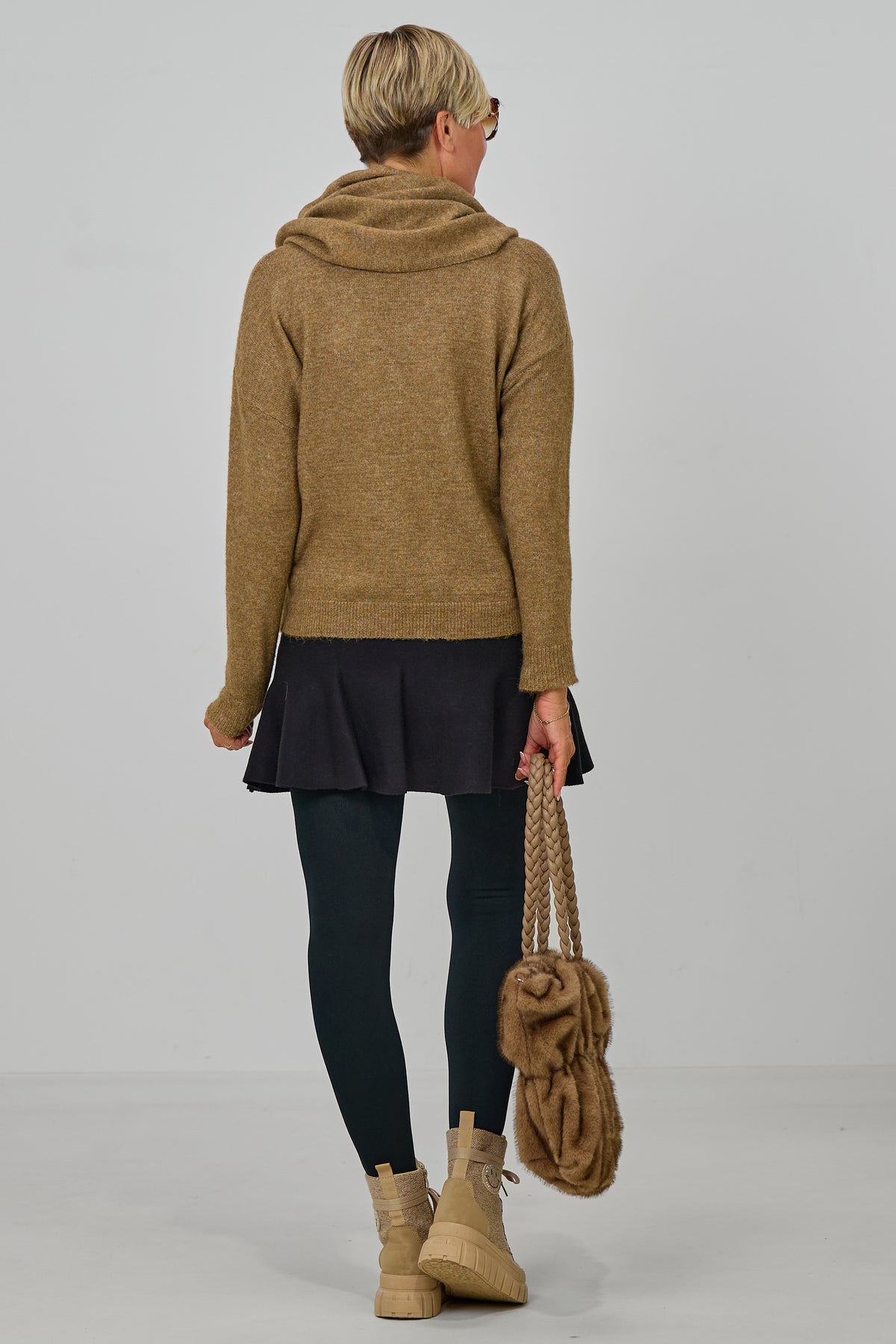 Cardigan mit abnehmbarem Schal, camel-meliert