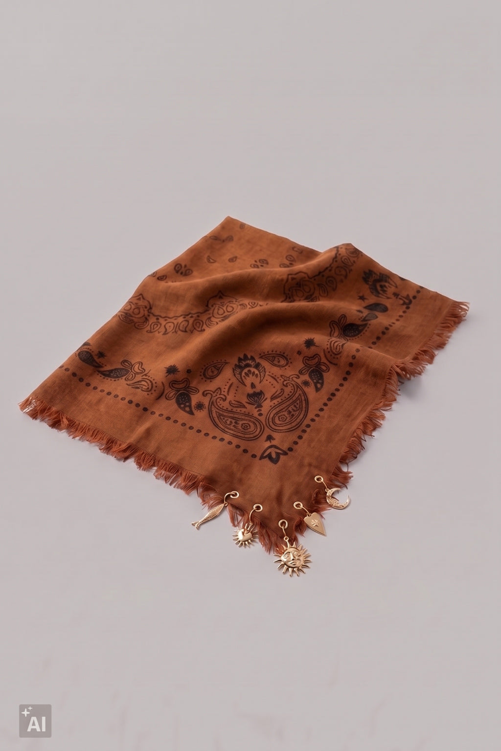 Gemustertes Tuch mit Charms, camel