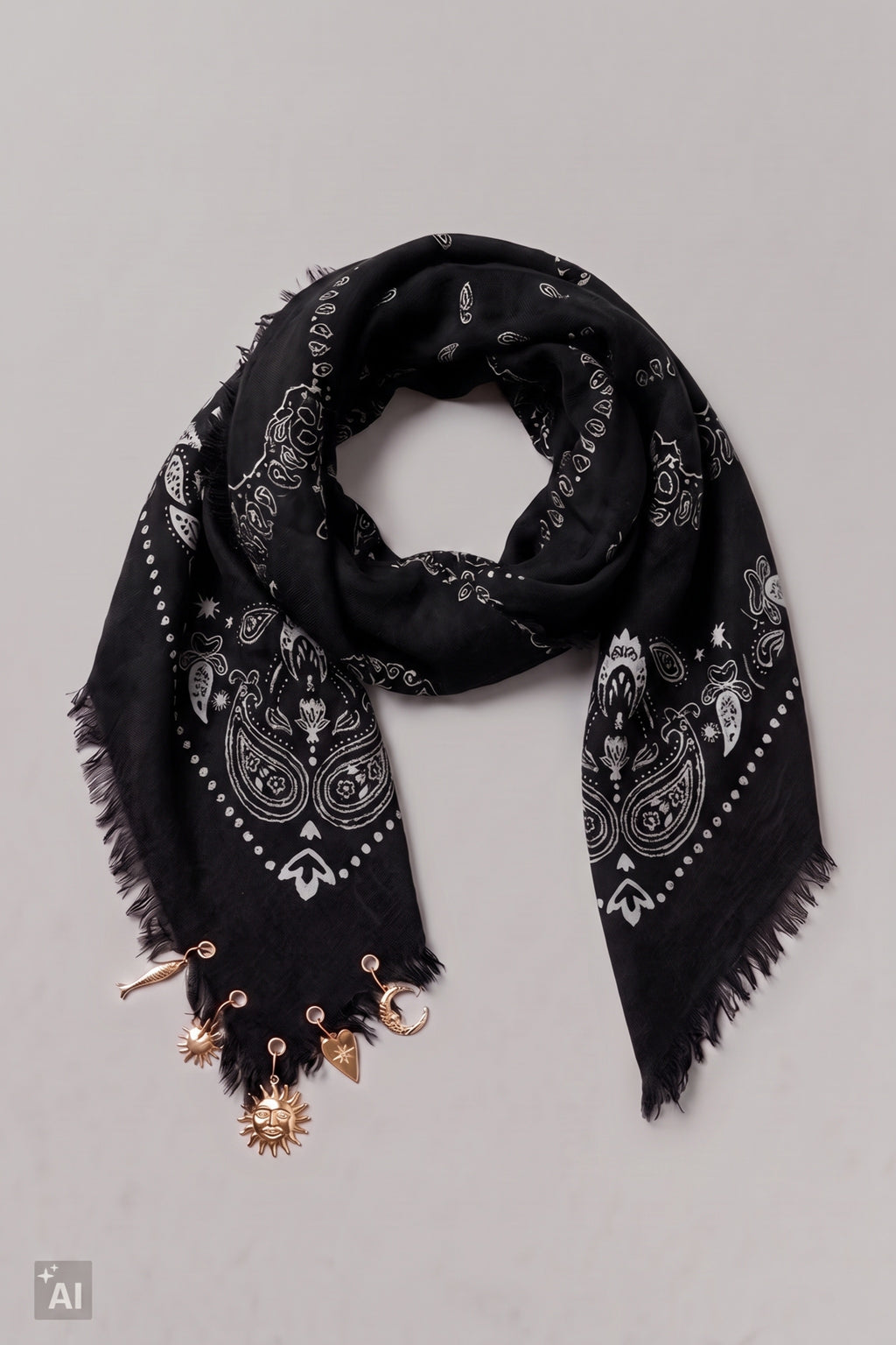 Gemustertes Tuch mit Charms, schwarz