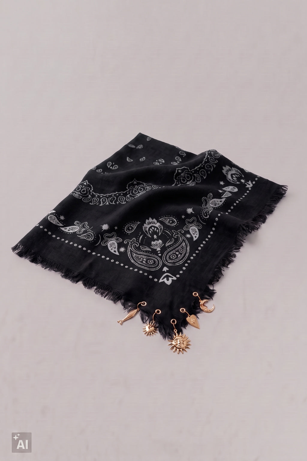 Gemustertes Tuch mit Charms, schwarz