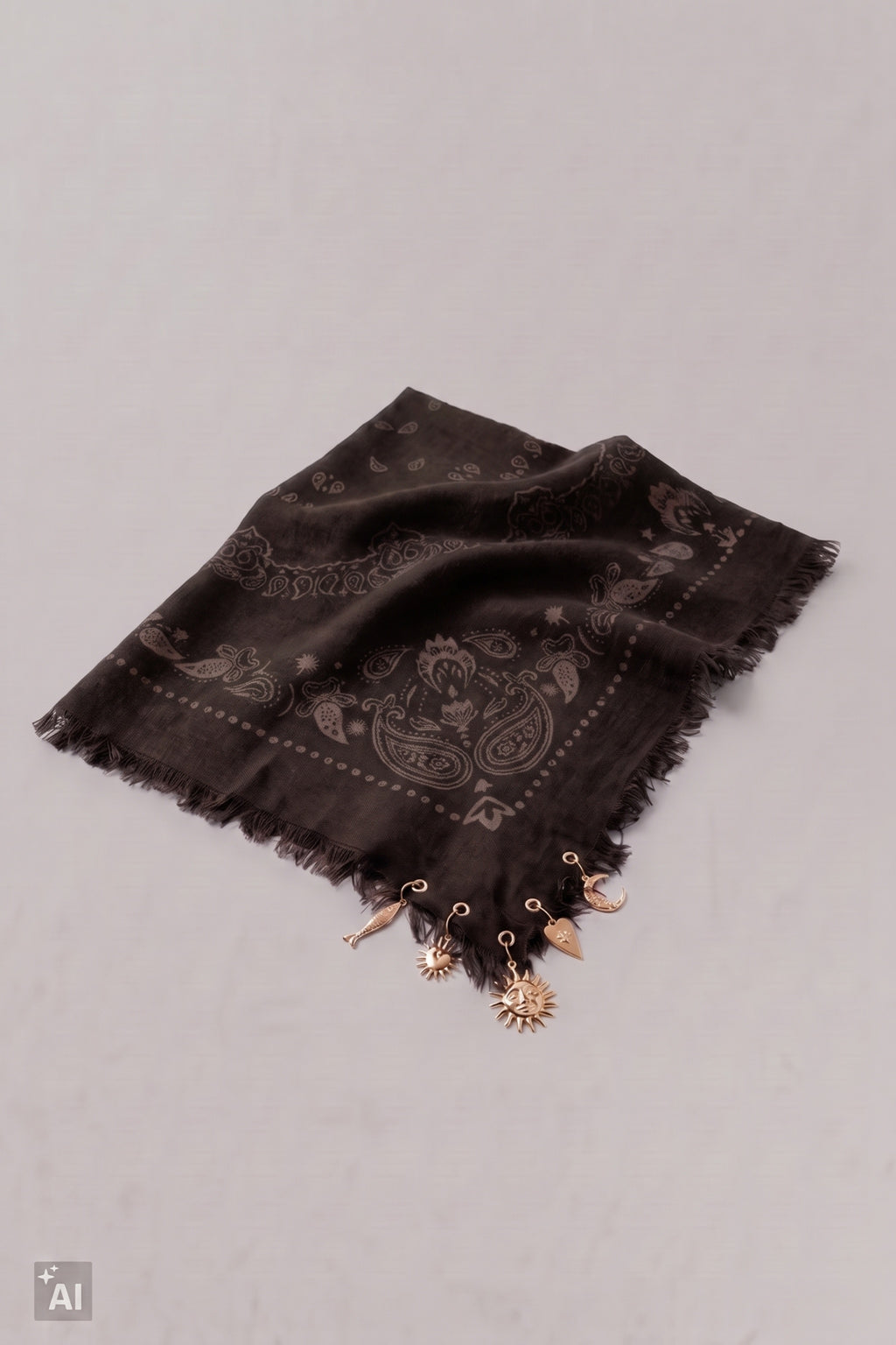 Gemustertes Tuch mit Charms, schokobraun