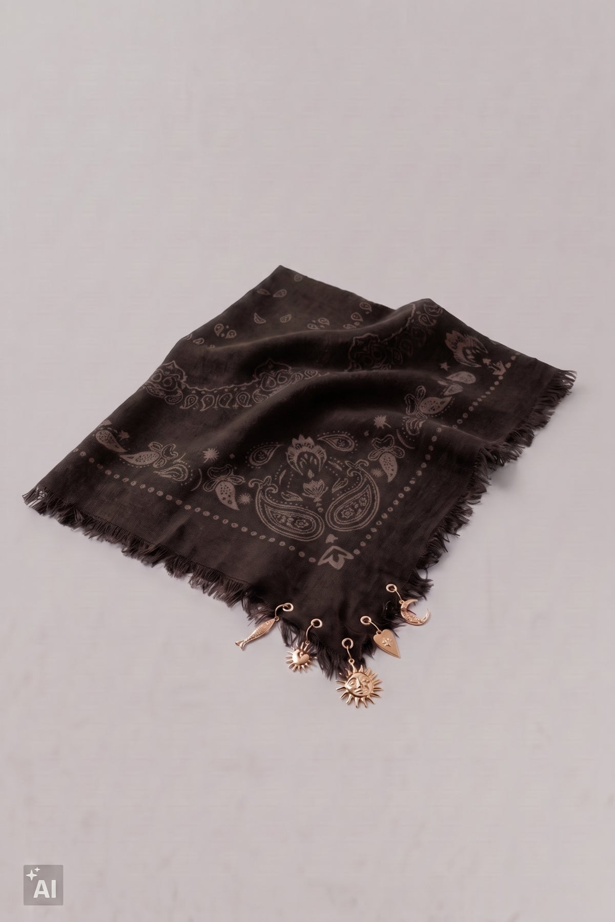 Gemustertes Tuch mit Charms, schokobraun