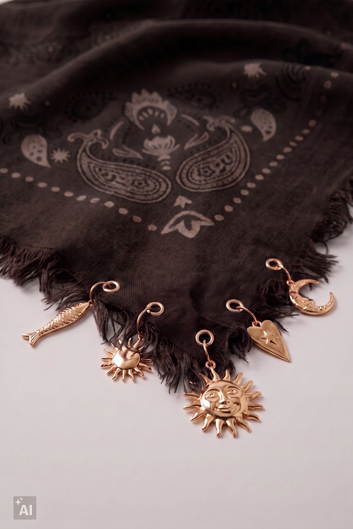 Gemustertes Tuch mit Charms, schokobraun