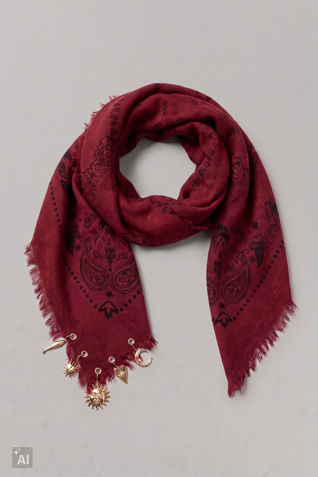 Gemustertes Tuch mit Charms, bordeaux