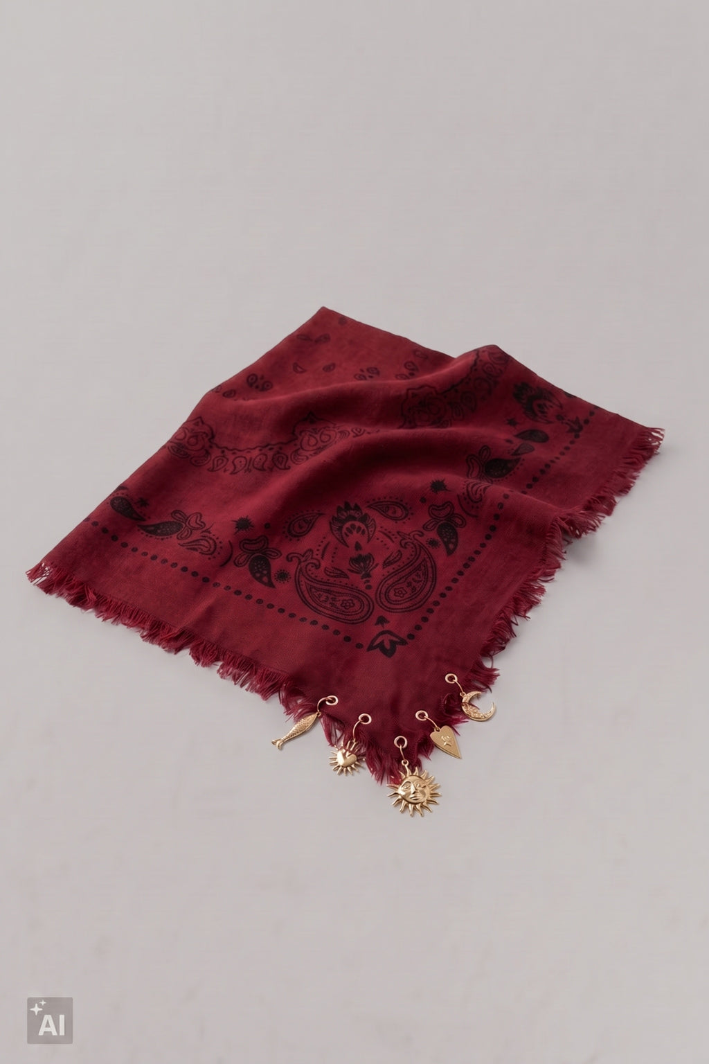 Gemustertes Tuch mit Charms, bordeaux