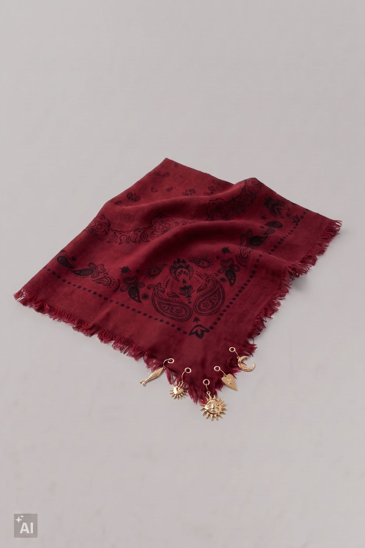 Gemustertes Tuch mit Charms, bordeaux