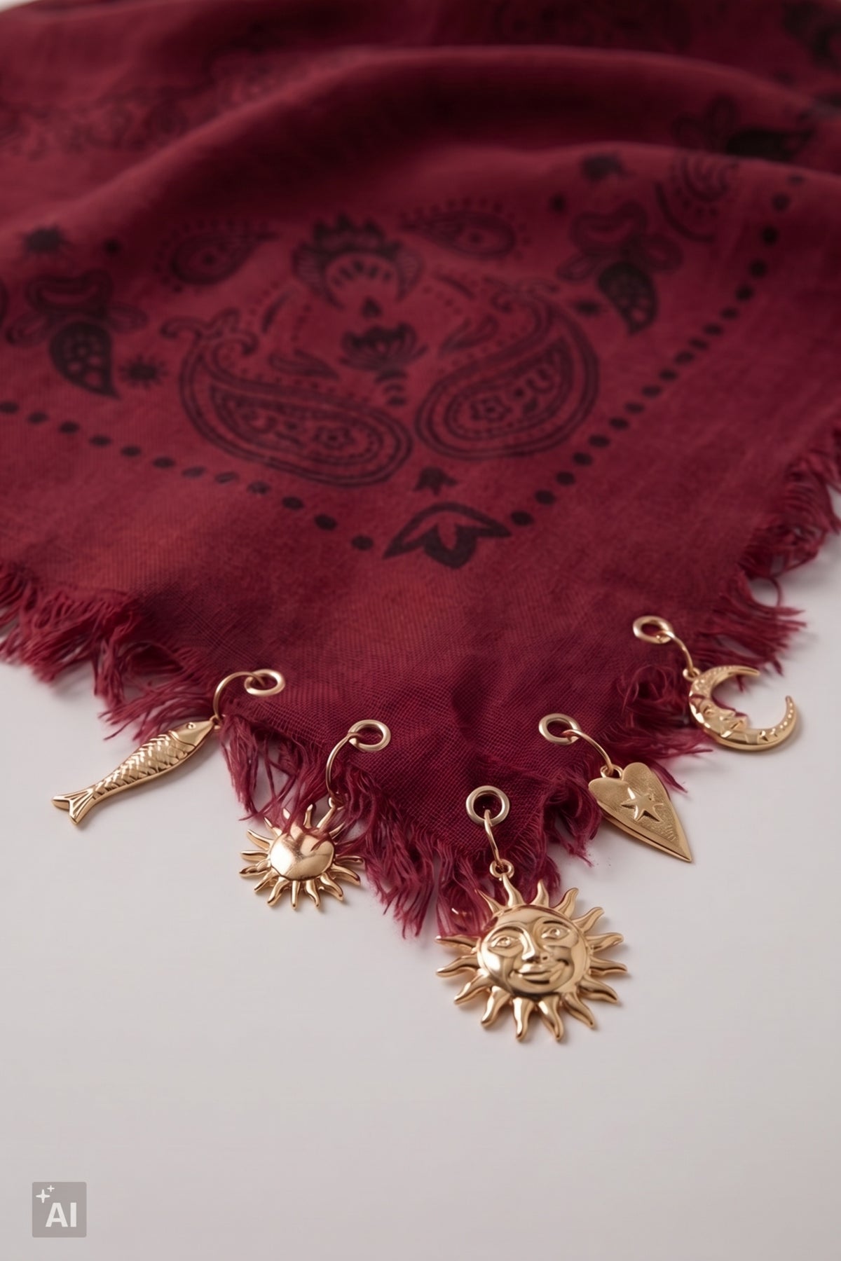 Gemustertes Tuch mit Charms, bordeaux