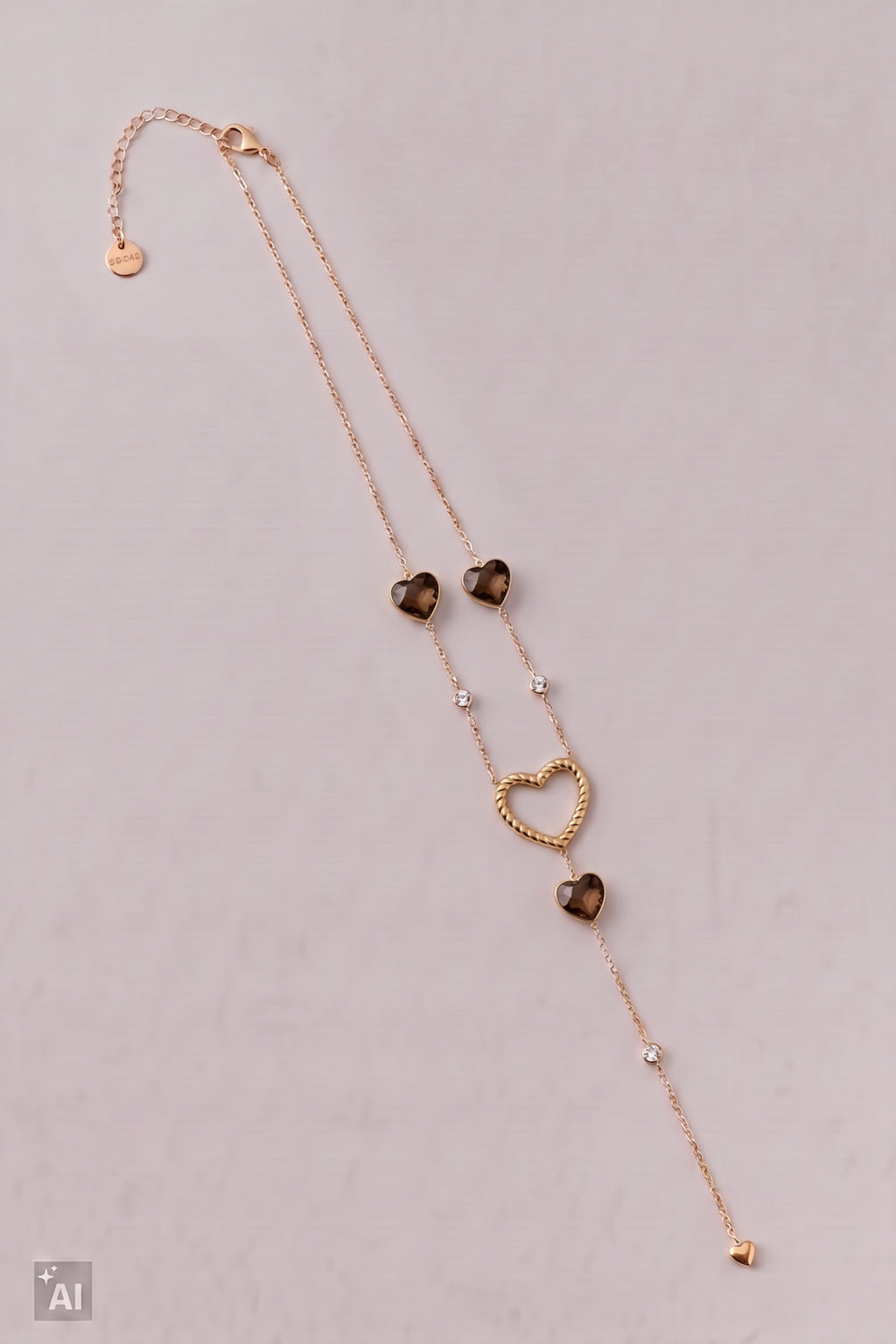 Kette mit unterschiedlichen Herz-Elementen, gold-taupe