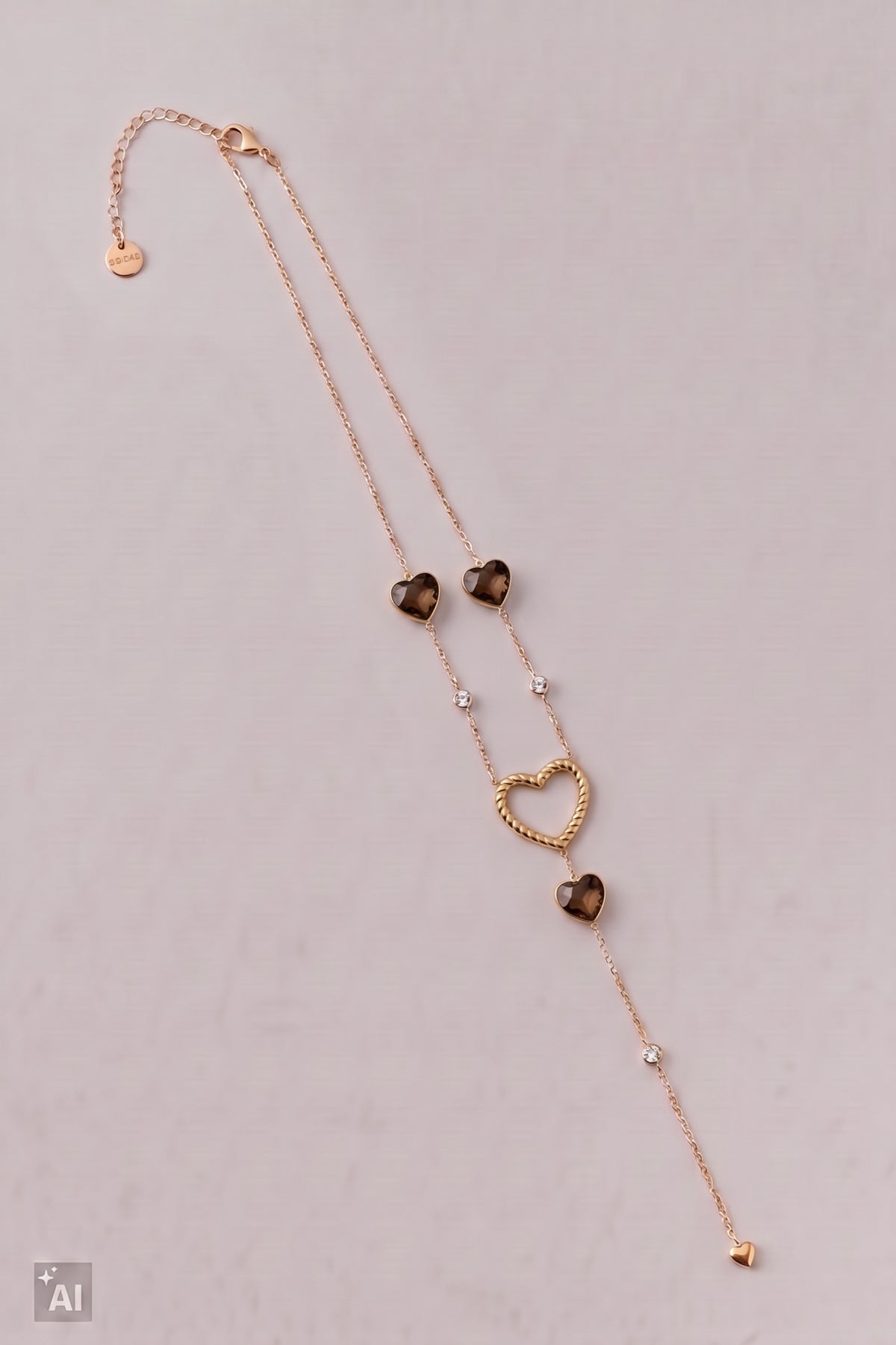 Kette mit unterschiedlichen Herz-Elementen, gold-taupe