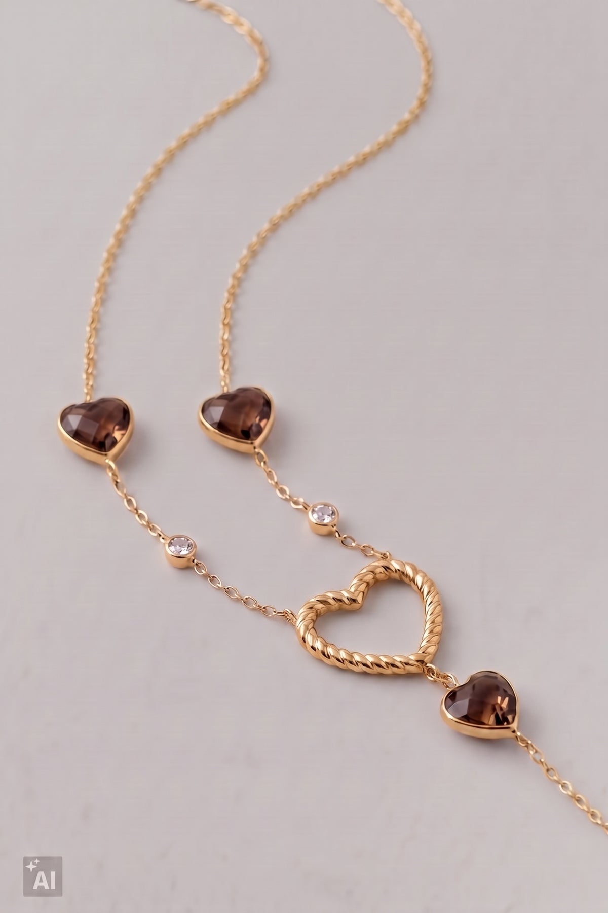 Kette mit unterschiedlichen Herz-Elementen, gold-taupe
